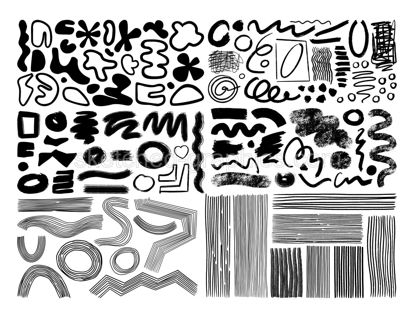 Artistic design elements collection. Vector shapes, lines, brushes, waves and abstract objects. Perfect for collages, print, poster, card, wall art, cards. Minimalist forms in the style of modern art. Illustration